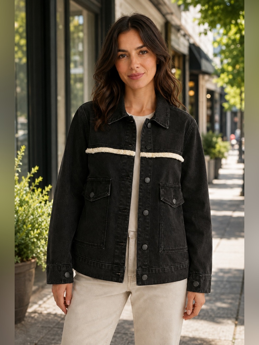 AllSaints Zoe Denim Shearling Jacket Women’s US 4 Black Trucker W0751H Small